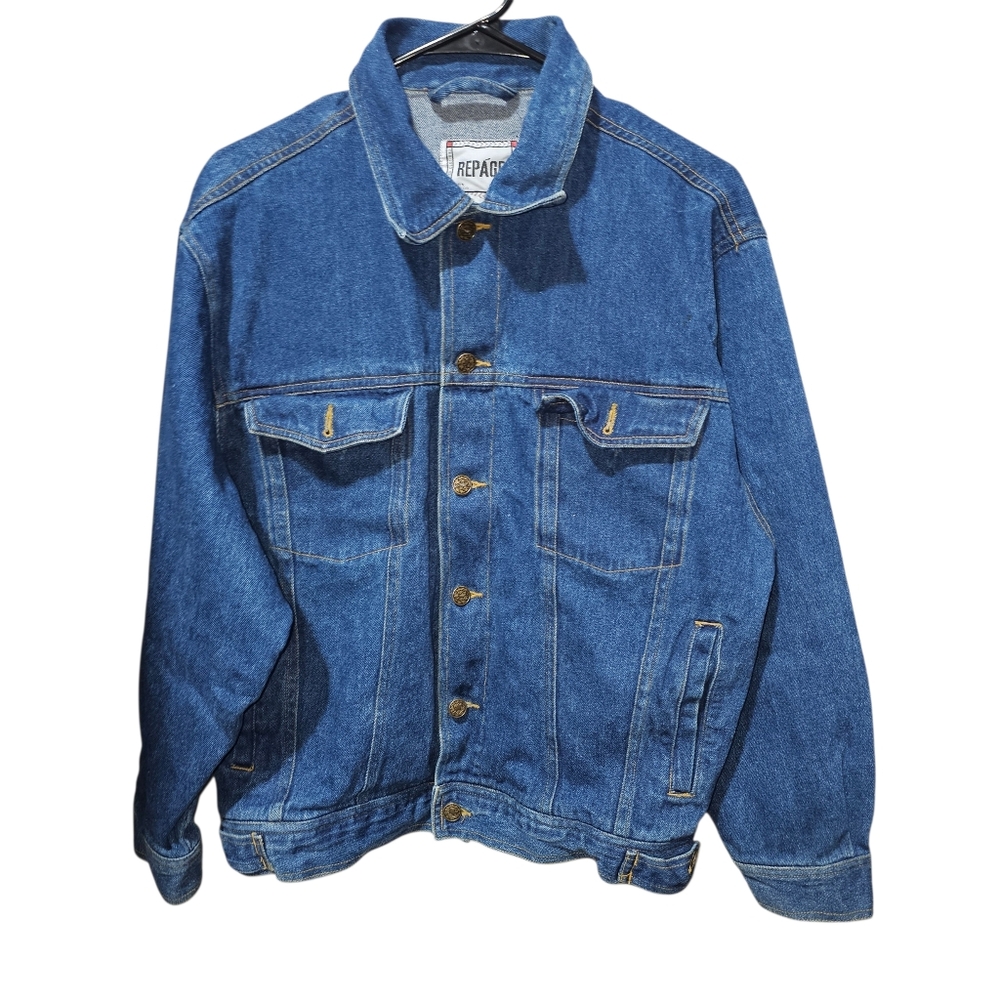 Vintage Repage Blue Denim Trucker Jacket Men S Cotton Jean Coat Embossed Buttons